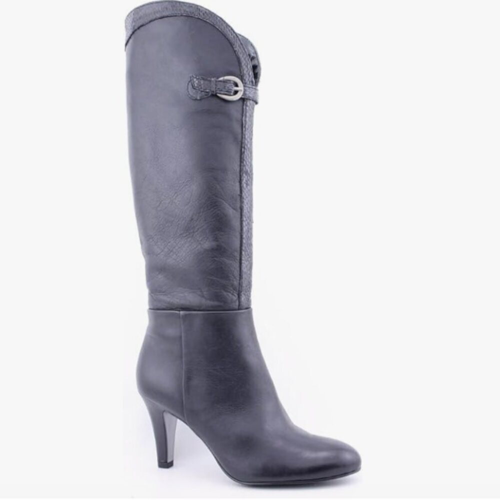 TAHARI Women's Gabe Knee High Heeled Boot Black Leather Size 6